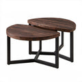 Zestaw 2 półowalnych stolików kawowych MDF i stalowych, ciemny orzech/czarny, 90 × 45 × 50 cm i 80 × 40 × 45 cm
