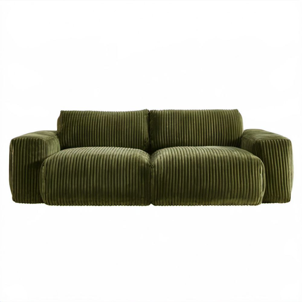 Zielona sofa dwuosobowa z tkaniny sztruksowej 160 x 90 x 75 cm