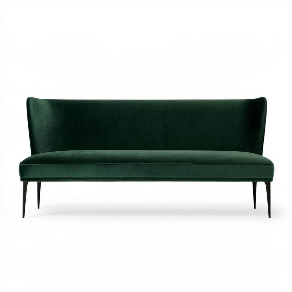 Dwuosobowa sofa aksamitna ciemnozielona z czarnymi nogami, 150 × 80 × 70 cm