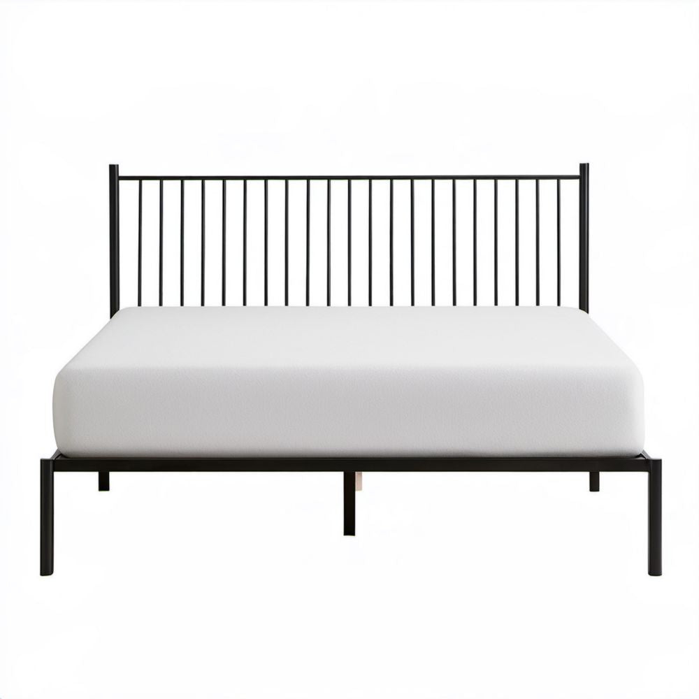 Czarne łóżko metalowe z ramą stalową i szczebelkowym wezgłowiem 160 x 200 cm