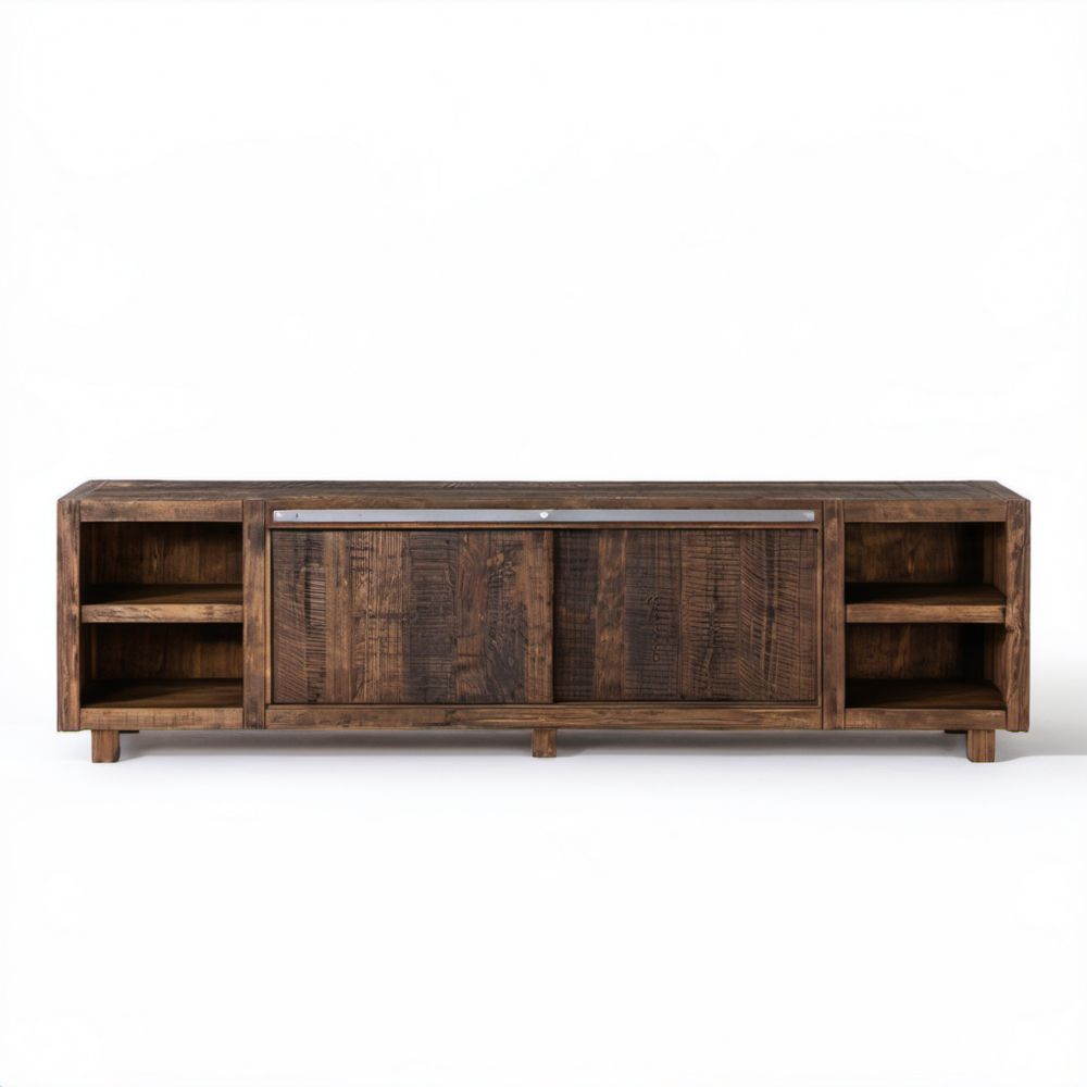 Szafka RTV z litego drewna mango 140 × 30 × 40 cm, ciemnobrązowa z przesuwnymi drzwiami
