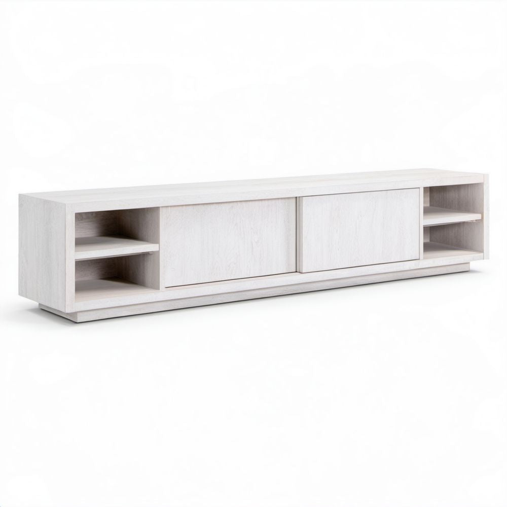 Szafka RTV z drzwiami przesuwnymi z płyty wiórowej laminowanej, jasny dąb, 180 × 40 × 45 cm