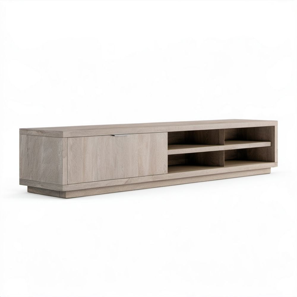 Szafka RTV z MDF z drzwiami przesuwnymi, jasny dąb, 180 x 45 x 50 cm