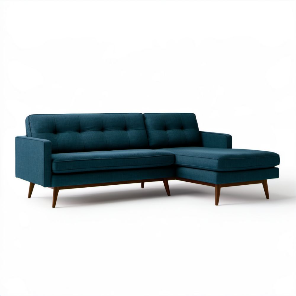 Granatowa sofa narożna z szezlongiem w kształcie L z poliestru 230 x 150 x 85 cm