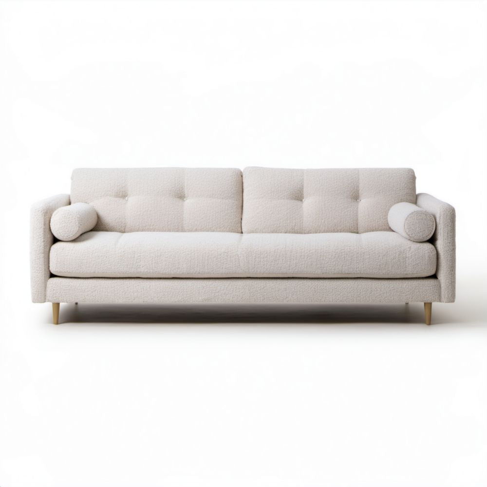 Kremowa sofa trzyosobowa z tapicerką bouclé z poliestru, 220 x 90 x 85 cm