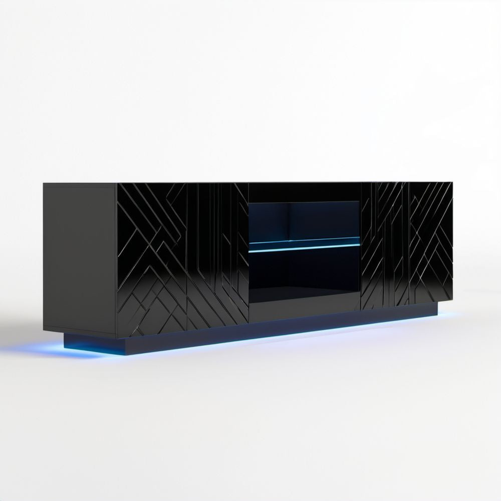 Czarna szafka RTV z płyty MDF z oświetleniem LED, 180 x 40 x 70 cm