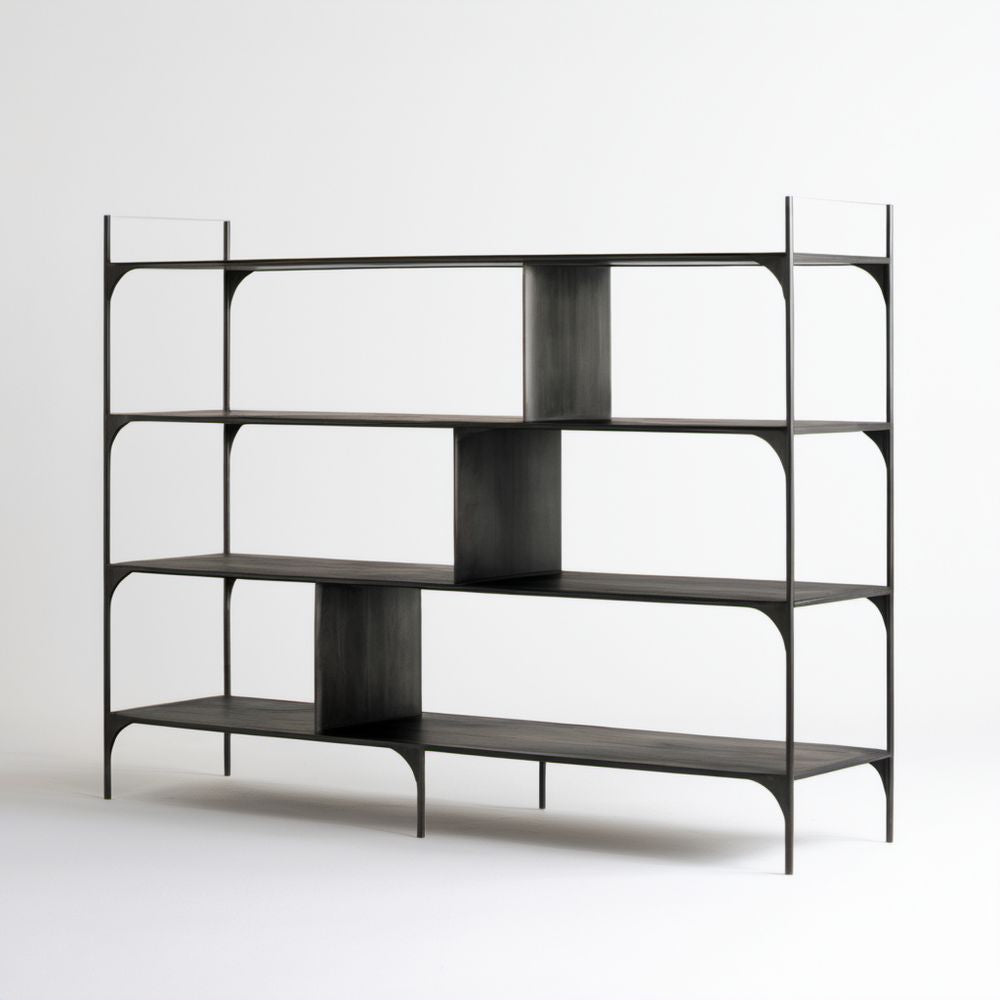 Regał do salonu czarny ze stali i płyty MDF 180 x 35 x 200 cm