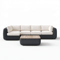 4-osobowy ogrodowy zestaw wypoczynkowy z technorattanu – sofa 280 x 85 x 72 cm i stolik 110 x 60 x 36 cm, czarny/kremowy