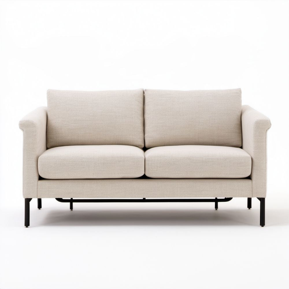 Beżowa dwuosobowa sofa z tkaniny poliestrowej 152 x 82 x 84 cm