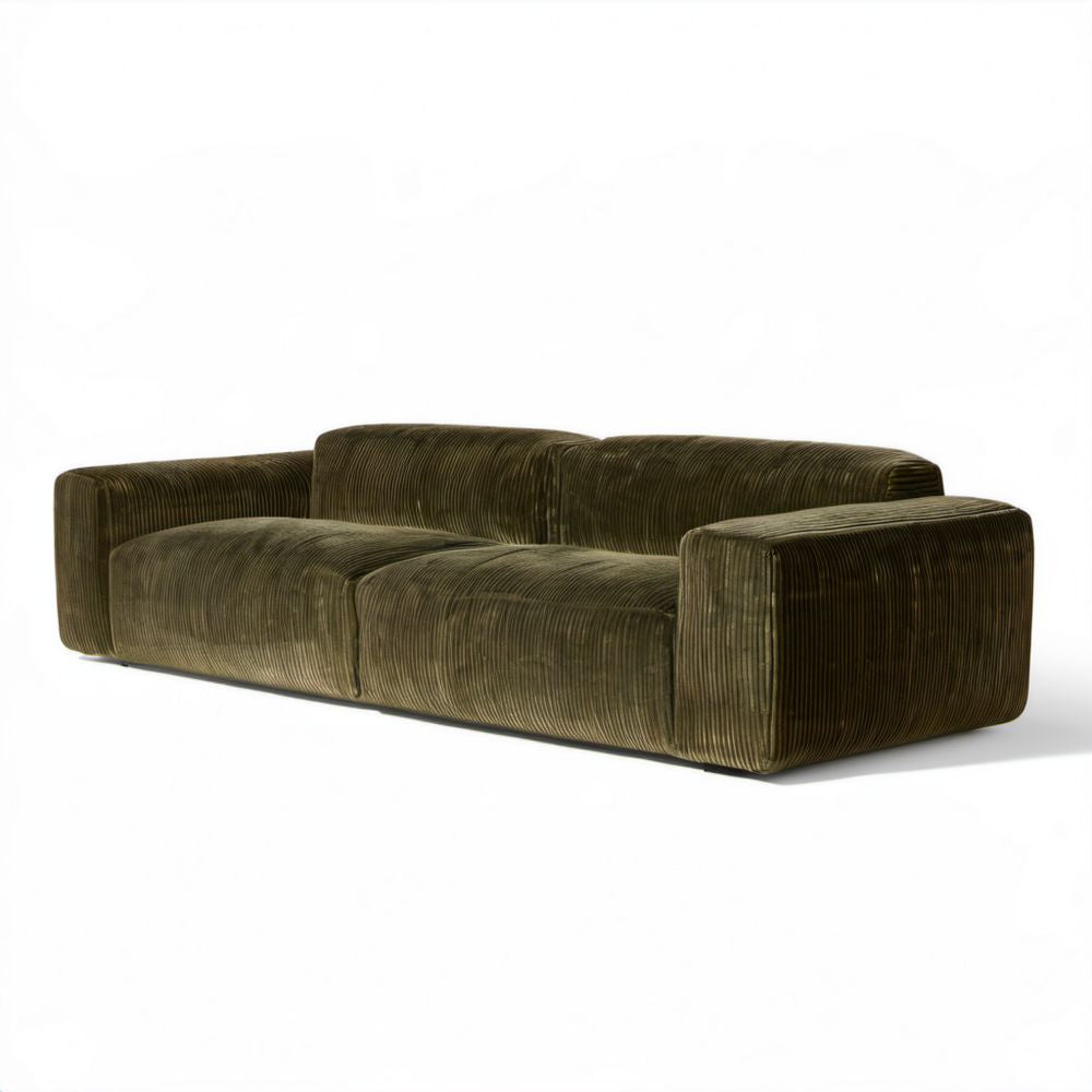 Sofa trzyosobowa oliwkowa z sztruksu poliestrowego 240 x 100 x 70 cm