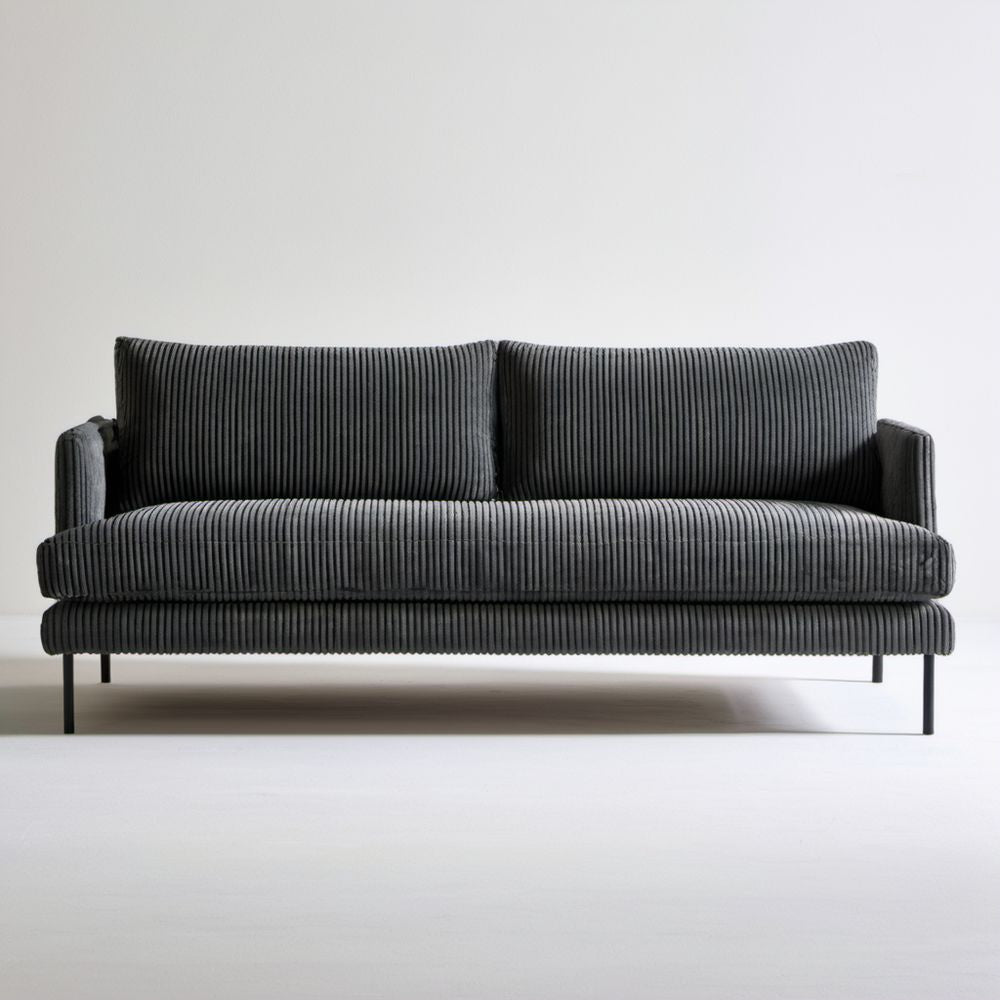 Dwuosobowa sofa szara z poliestrową tapicerką sztruksową 180 x 85 x 82 cm