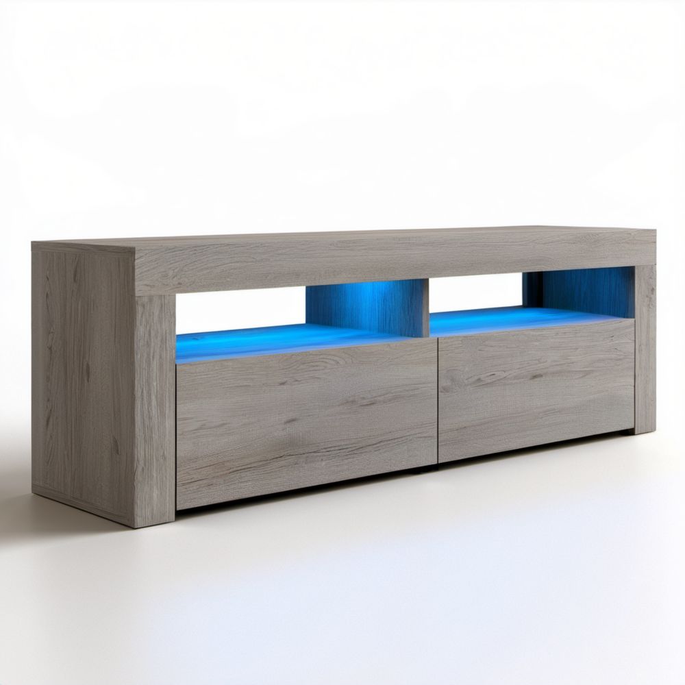 Szafka RTV z oświetleniem LED z płyty wiórowej, szary dąb, 160 x 40 x 50 cm