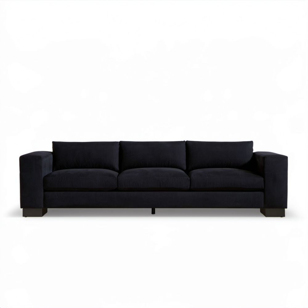 Czarna trzyosobowa sofa welurowa 230 x 95 x 85 cm