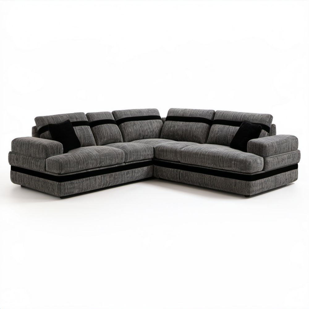 Szara sofa narożna w kształcie L z tapicerką poliestrową 280 × 210 × 88 cm