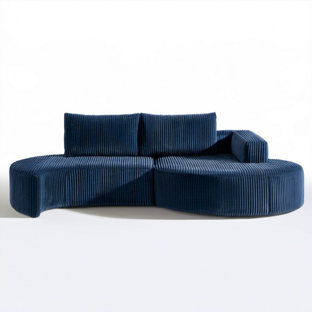 Półokrągła sofa modułowa 2-osobowa z tkaniny sztruksowej, granatowa, 230 x 120 x 70 cm