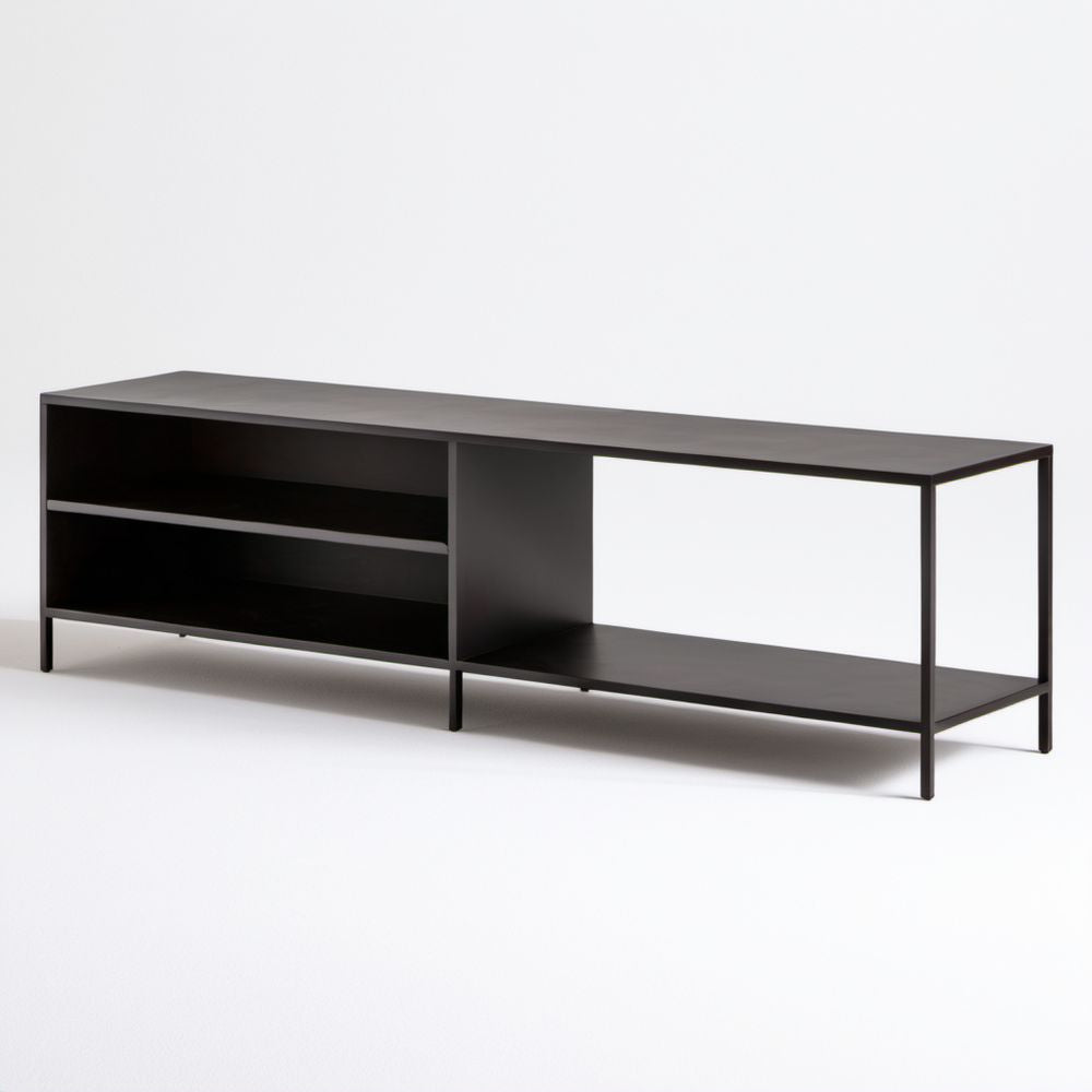 Czarna szafka RTV ze stali i płyty MDF 180 × 40 × 45 cm