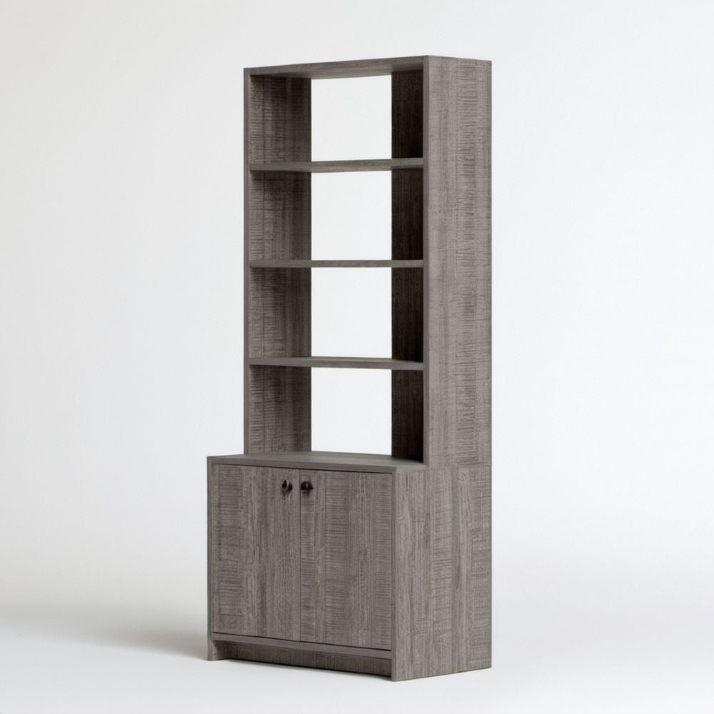 Regał biblioteczny z szafką, szary, z płyty wiórowej laminowanej, 80 × 30 × 200 cm