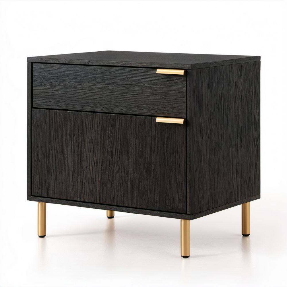 Czarna szafka nocna z laminowanej płyty MDF 50 x 40 x 55 cm z szufladą i drzwiczkami