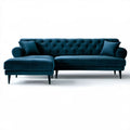 Granatowa sofa narożna z lewym szezlongiem z aksamitu poliestrowego, 260 × 160 × 85 cm