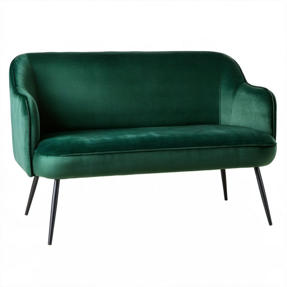 Dwuosobowa sofa z aksamitu ciemnozielona z czarnymi metalowymi nogami 130 × 75 × 80 cm